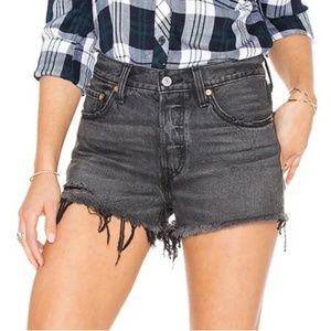 Levi’s 501Distressed  Raw Hem Washed Denim Short in Black
